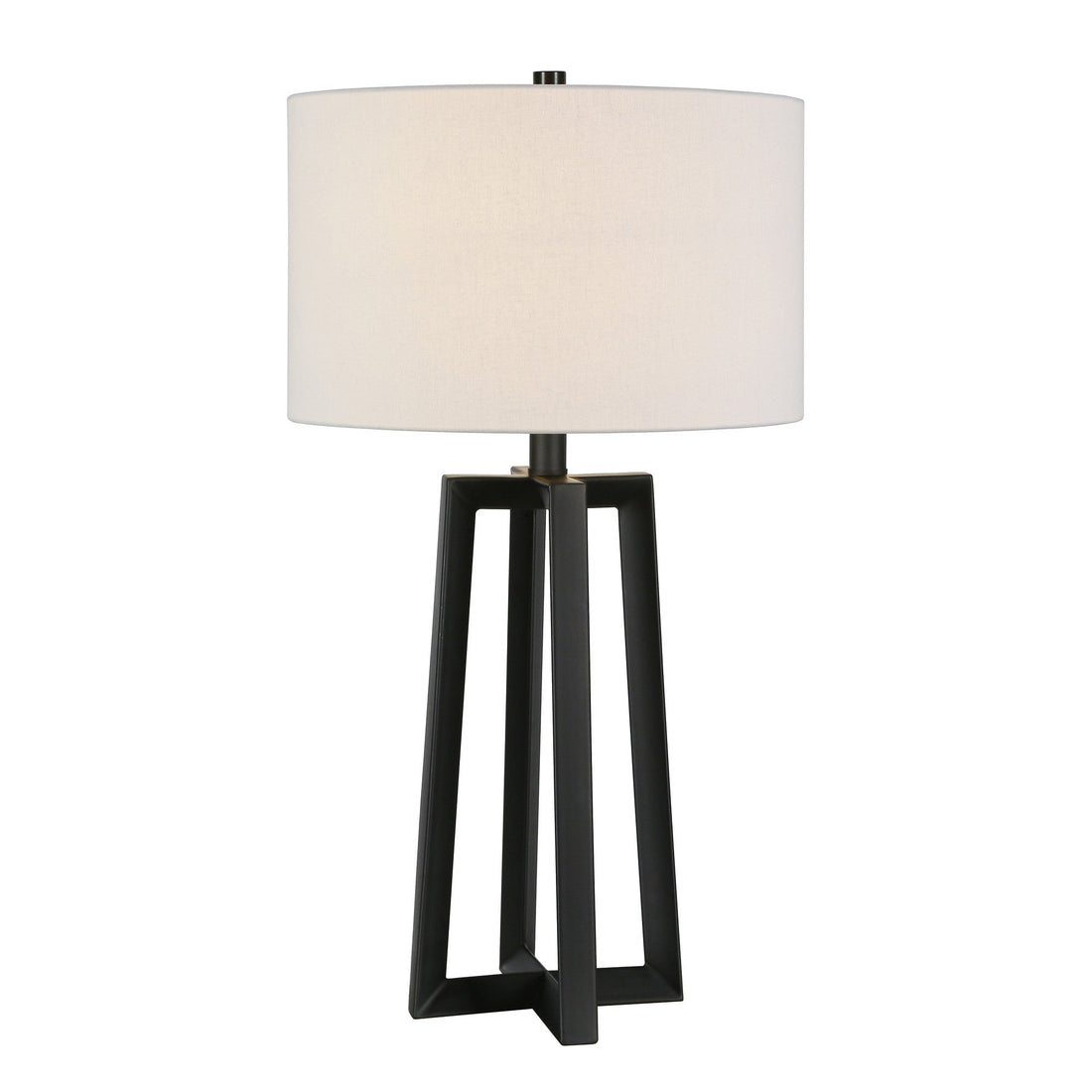 24&quot; Black Metal Table Lamp With White Drum Shade White Diomedes