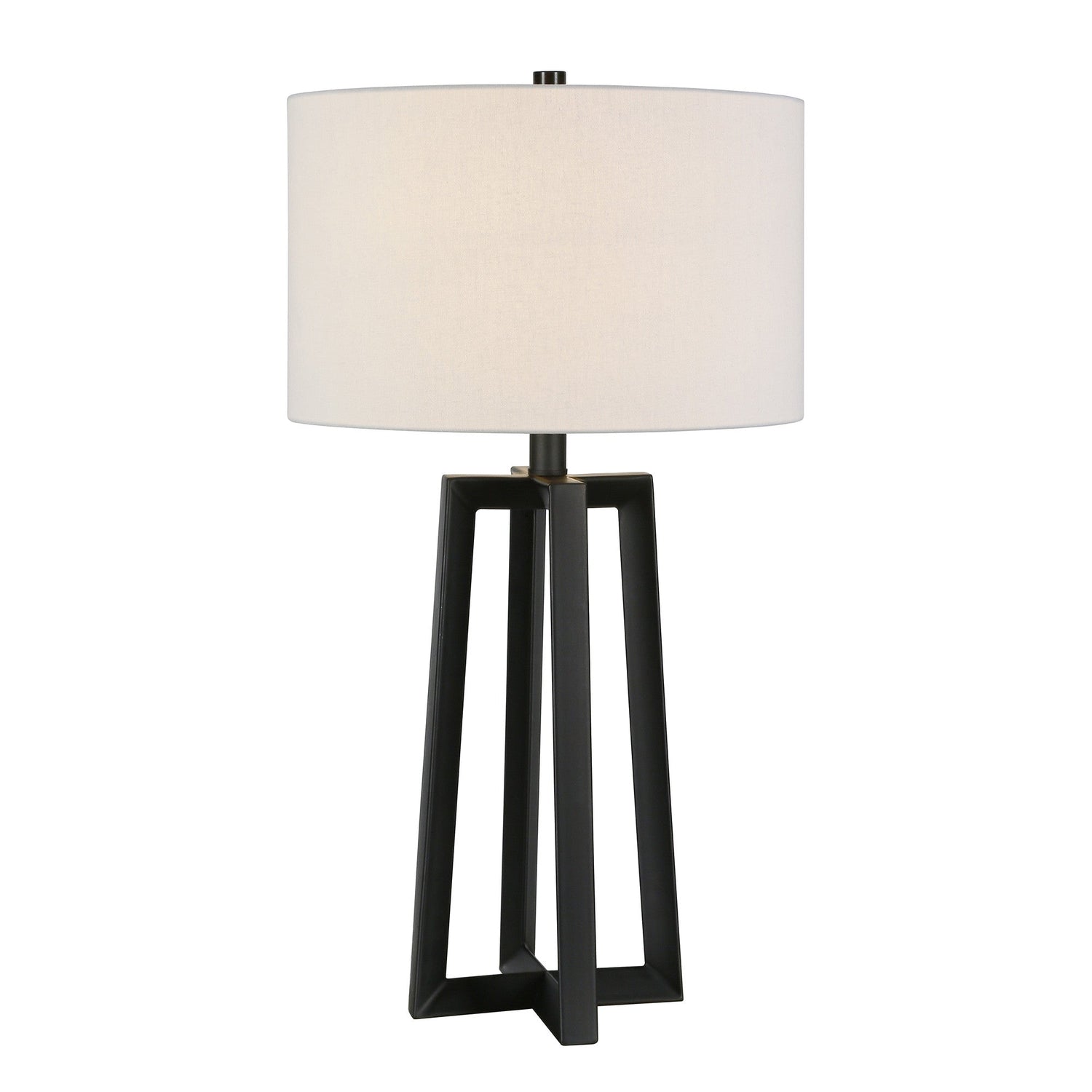 24&quot; Black Metal Table Lamp With White Drum Shade White Diomedes