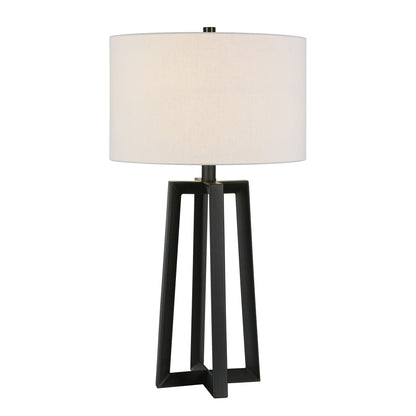 24&quot; Black Metal Table Lamp With White Drum Shade White Diomedes