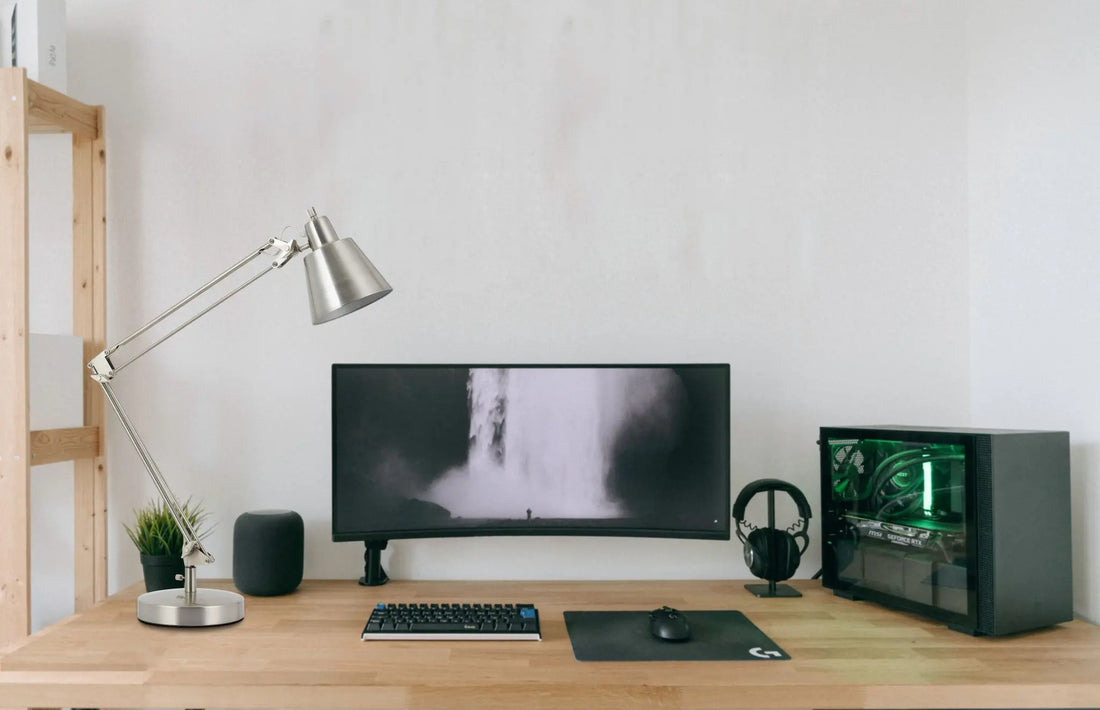 27" Nickel Metal Desk Table Lamp With Nickel Cone Shade White Diomedes