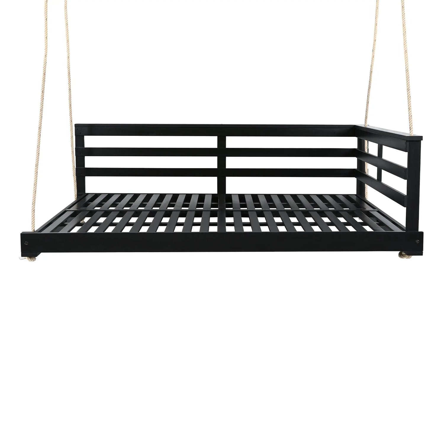 Acacia Wood Porch Swing Bed for Outdoor with Hemp Ropes - Full Size Sangria Beech