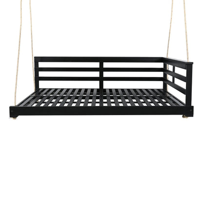 Acacia Wood Porch Swing Bed for Outdoor with Hemp Ropes - Full Size Sangria Beech
