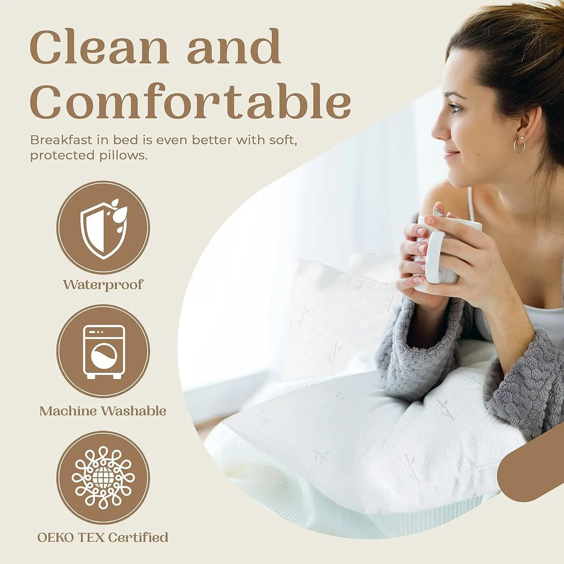 65% Polyester &amp; 35% Rayon Derived from Bamboo Cooling Pillow Cover Waterproof - 20X26 Inches Pack of 2 (Standard) - Soft &amp; Comfortable Waterproof Pillow Protector, Pillow Protector Cooling