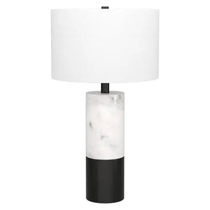 24&quot; Black and White Marble and Metal Cylinder Table Lamp With White White Diomedes