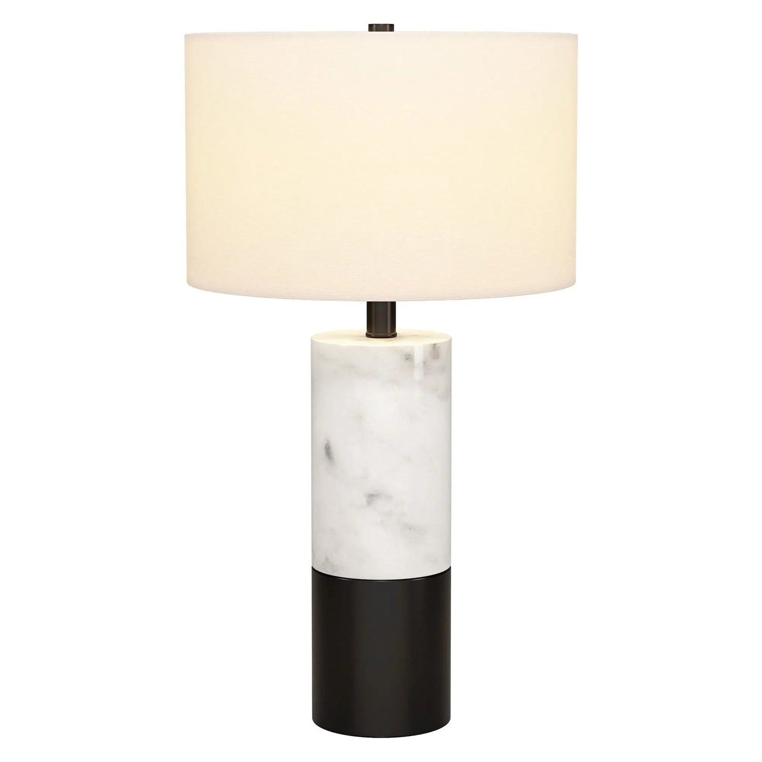 24&quot; Black and White Marble and Metal Cylinder Table Lamp With White White Diomedes