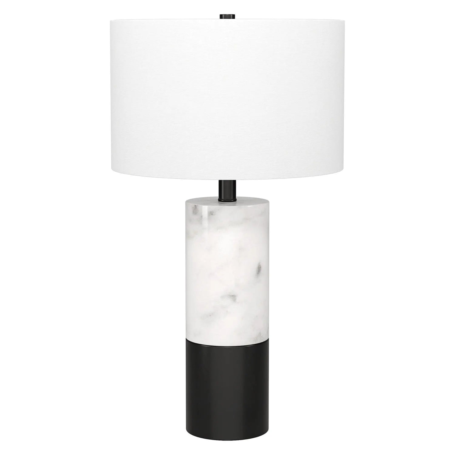 24&quot; Black and White Marble and Metal Cylinder Table Lamp With White White Diomedes