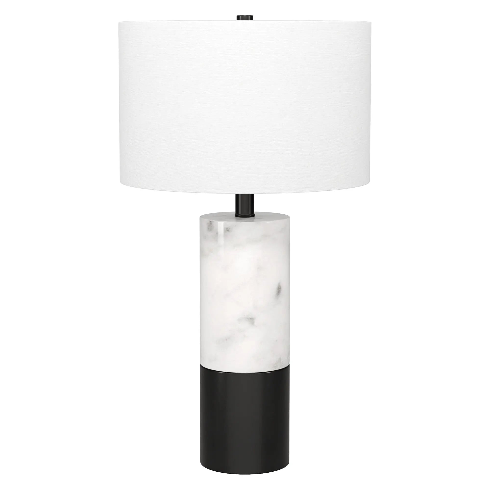 24&quot; Black and White Marble and Metal Cylinder Table Lamp With White White Diomedes