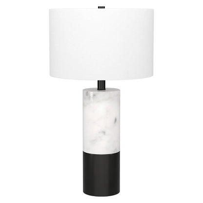 24&quot; Black and White Marble and Metal Cylinder Table Lamp With White White Diomedes