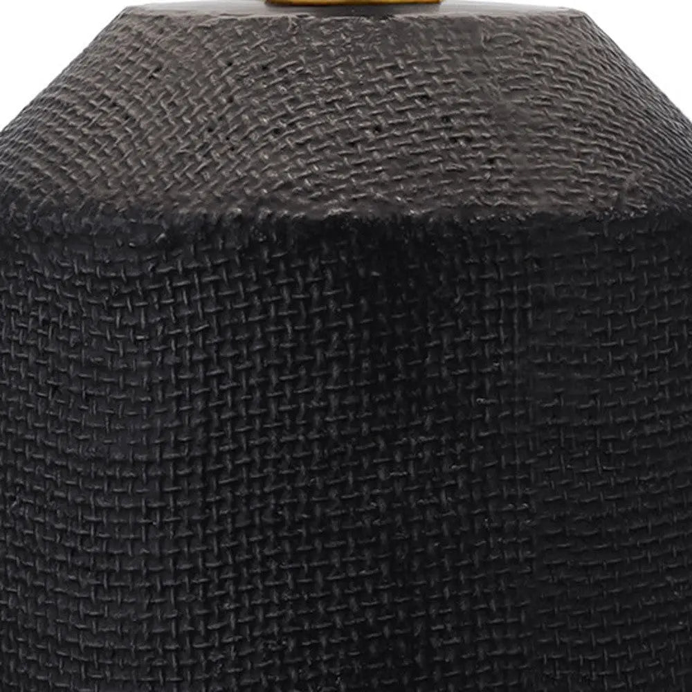 15&quot; Black and Gold Ceramic Cylinder Table Lamp With White Drum Shade White Diomedes