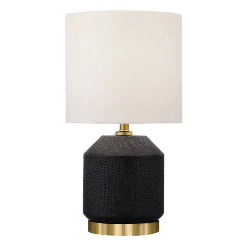 15&quot; Black and Gold Ceramic Cylinder Table Lamp With White Drum Shade White Diomedes
