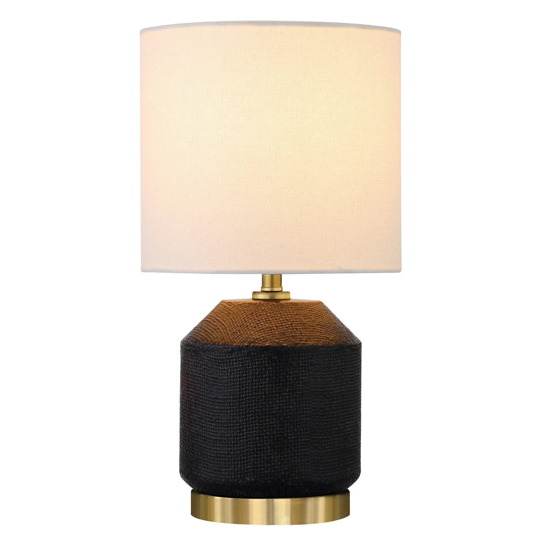15&quot; Black and Gold Ceramic Cylinder Table Lamp With White Drum Shade White Diomedes