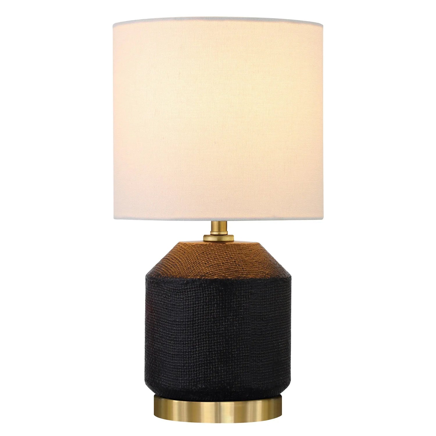 15&quot; Black and Gold Ceramic Cylinder Table Lamp With White Drum Shade White Diomedes