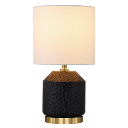 15&quot; Black and Gold Ceramic Cylinder Table Lamp With White Drum Shade White Diomedes