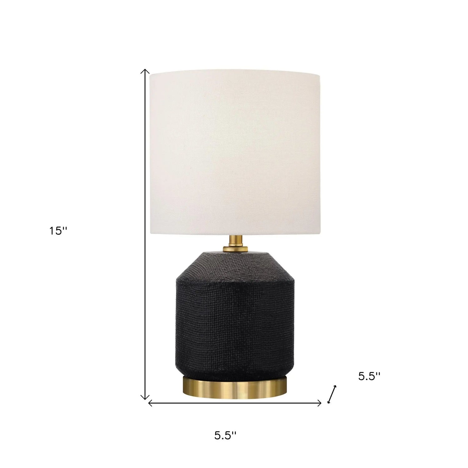 15&quot; Black and Gold Ceramic Cylinder Table Lamp With White Drum Shade White Diomedes