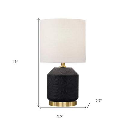 15&quot; Black and Gold Ceramic Cylinder Table Lamp With White Drum Shade White Diomedes