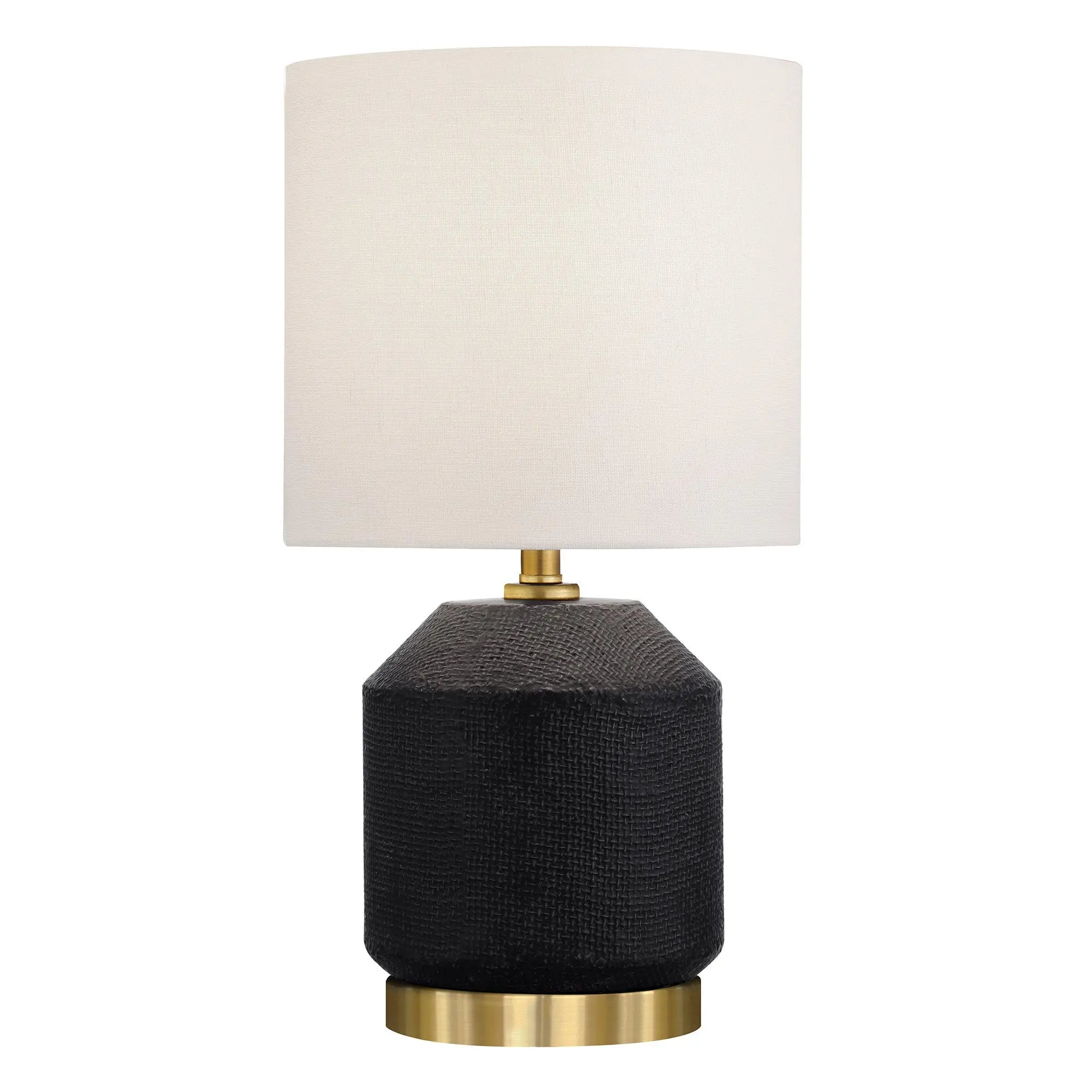 15&quot; Black and Gold Ceramic Cylinder Table Lamp With White Drum Shade White Diomedes