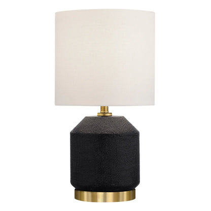 15&quot; Black and Gold Ceramic Cylinder Table Lamp With White Drum Shade White Diomedes