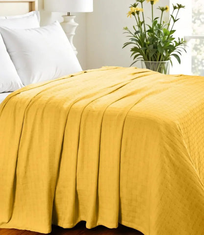 Twin Gold Cotton Basketweave Geometric Blanket White Diomedes