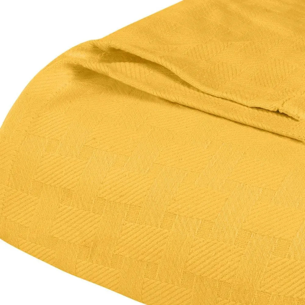 Twin Gold Cotton Basketweave Geometric Blanket White Diomedes