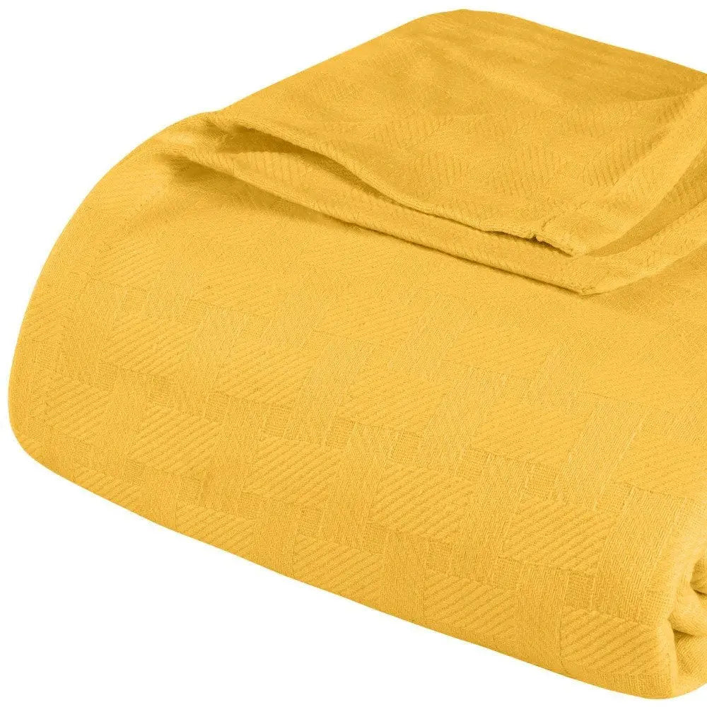 Twin Gold Cotton Basketweave Geometric Blanket White Diomedes