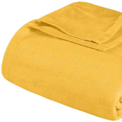 Twin Gold Cotton Basketweave Geometric Blanket White Diomedes