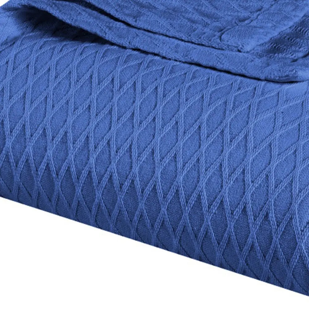 Twin Blue Cotton Woven Geometric Blanket White Diomedes