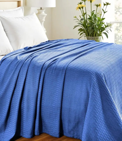 Twin Blue Cotton Woven Geometric Blanket White Diomedes