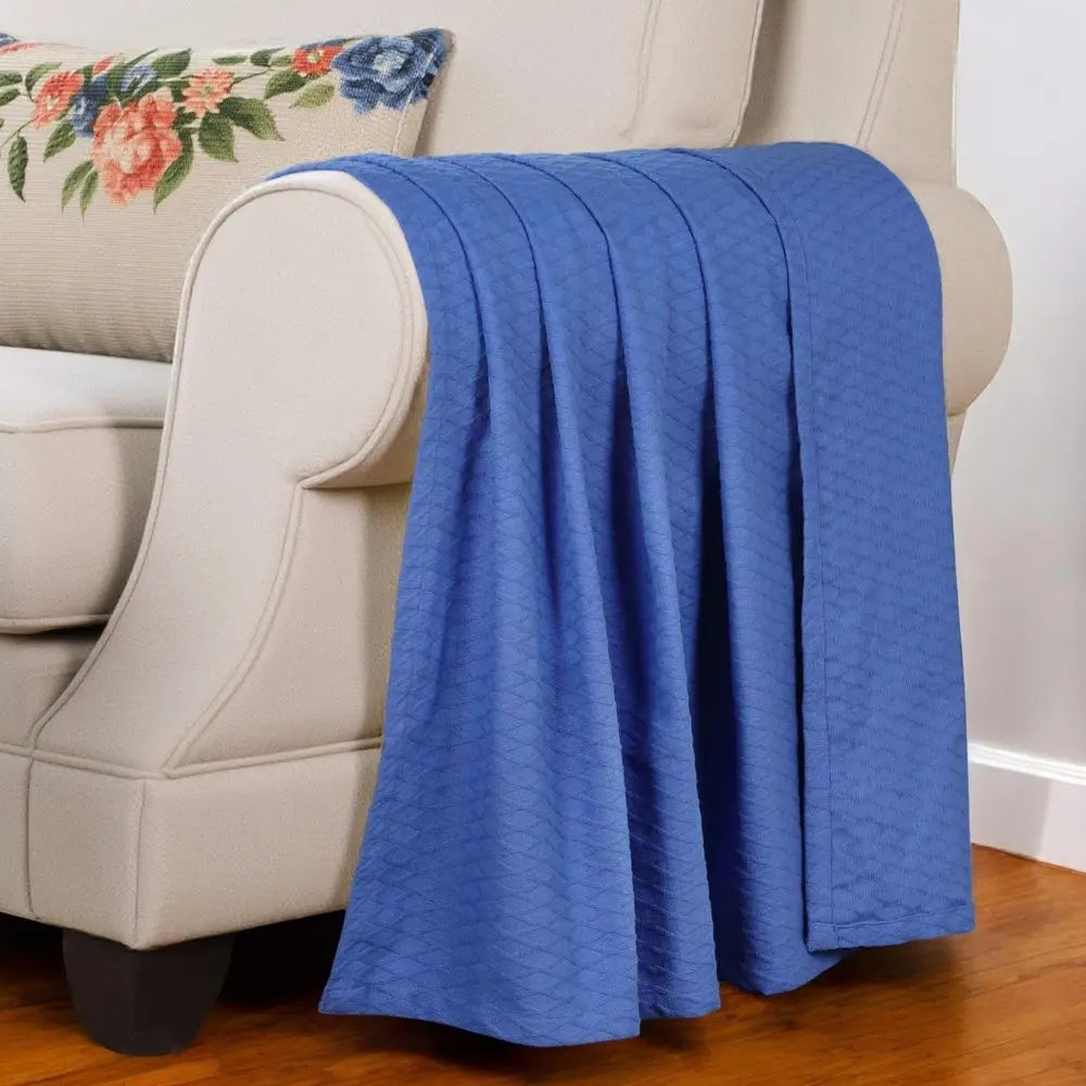 Twin Blue Cotton Woven Geometric Blanket White Diomedes