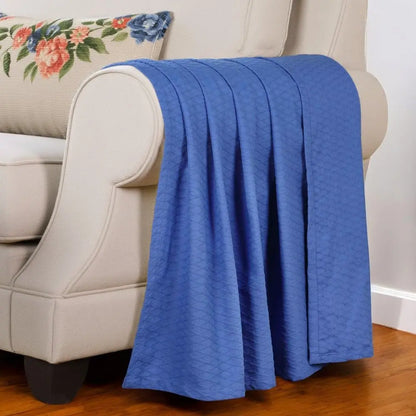 Twin Blue Cotton Woven Geometric Blanket White Diomedes