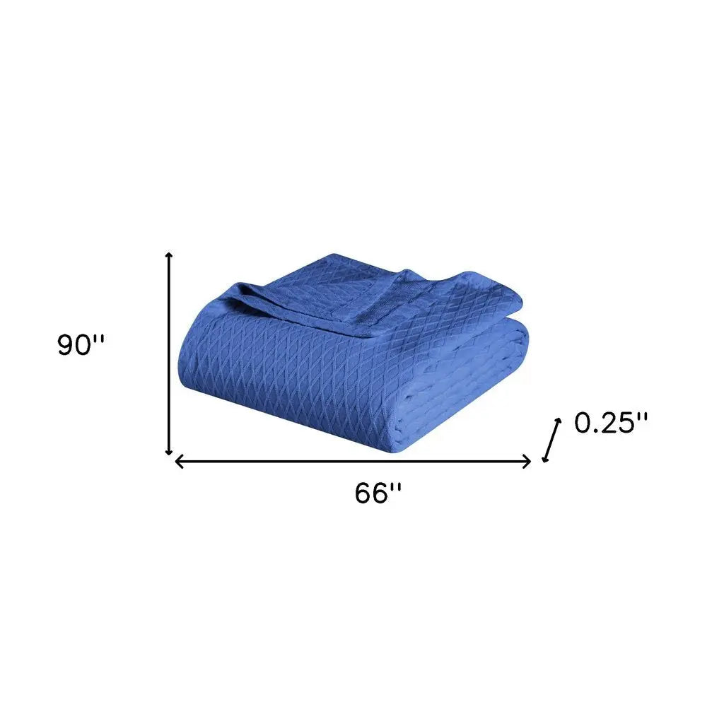Twin Blue Cotton Woven Geometric Blanket White Diomedes