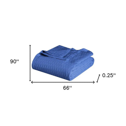 Twin Blue Cotton Woven Geometric Blanket White Diomedes