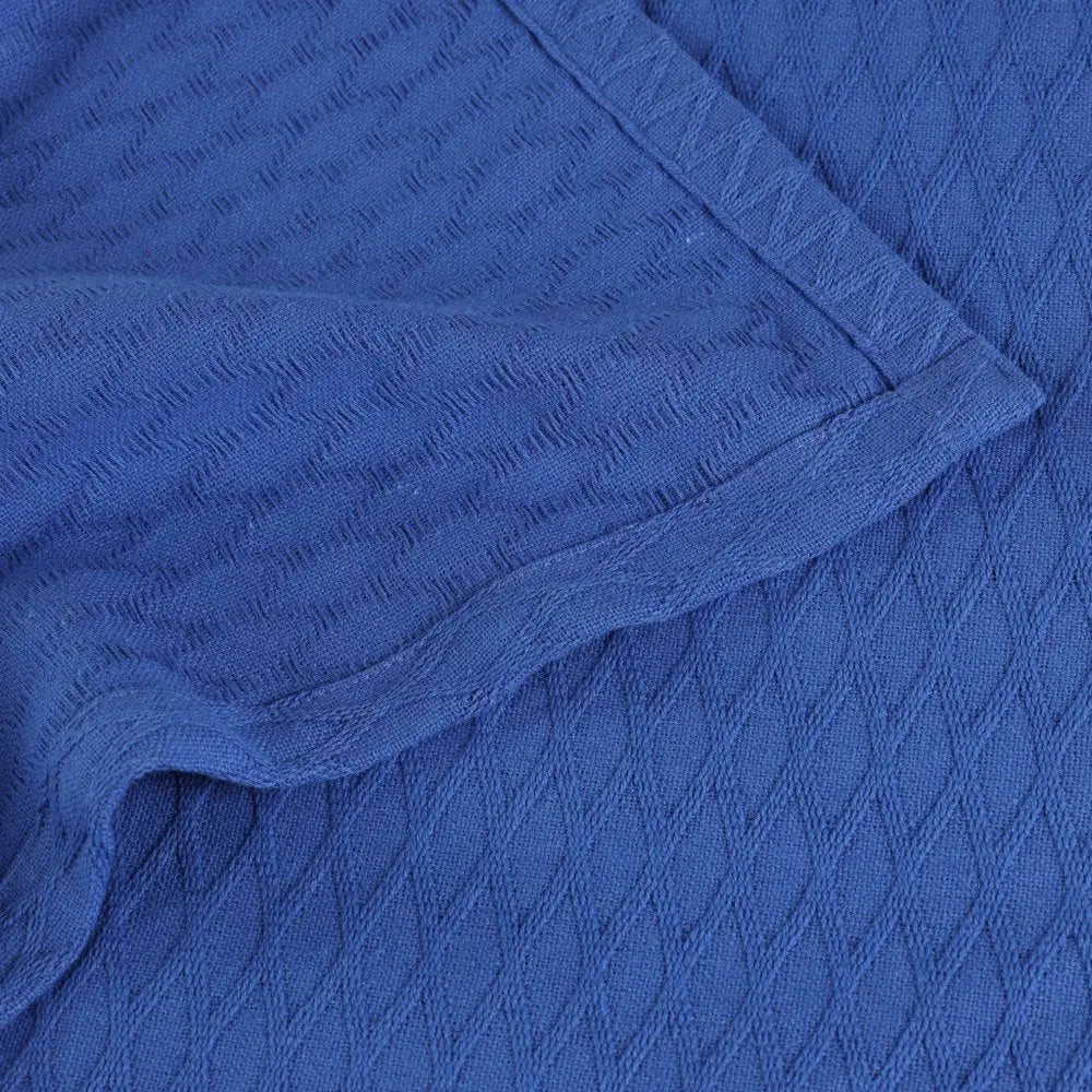 Twin Blue Cotton Woven Geometric Blanket White Diomedes