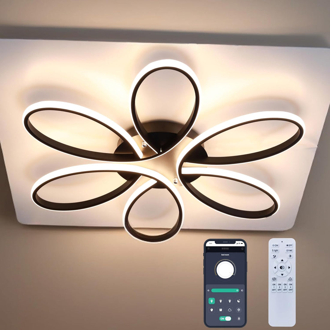Modern LED Ceiling Light Fixture with Remote Control Lamp Dimmable Ceiling Chandelier for Living Room Dinning Room Bedroom Kitchen Home Lighting (23 Inch/60Cm 70W)