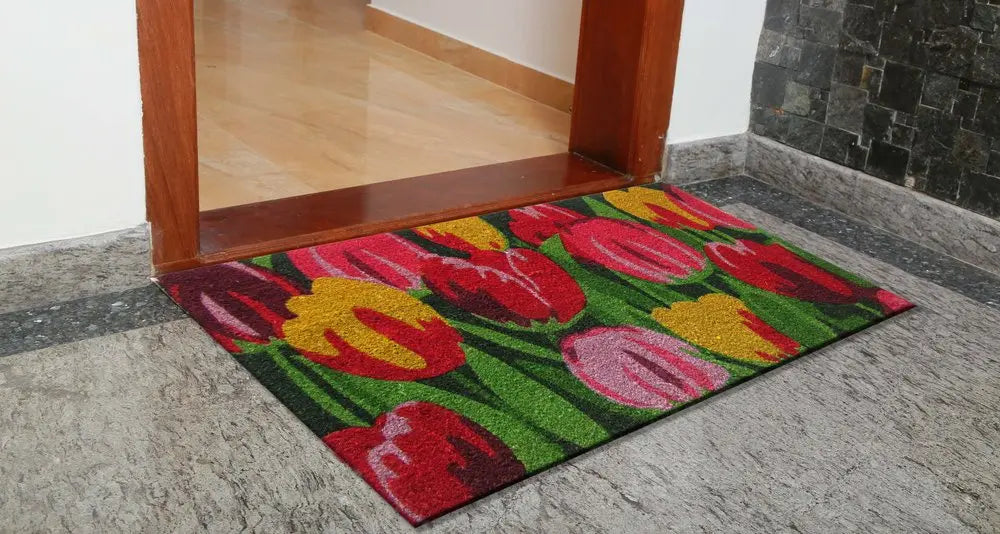 24&quot; X 36&quot; Red and Green Coir Floral Outdoor Spring Door Mat White Diomedes