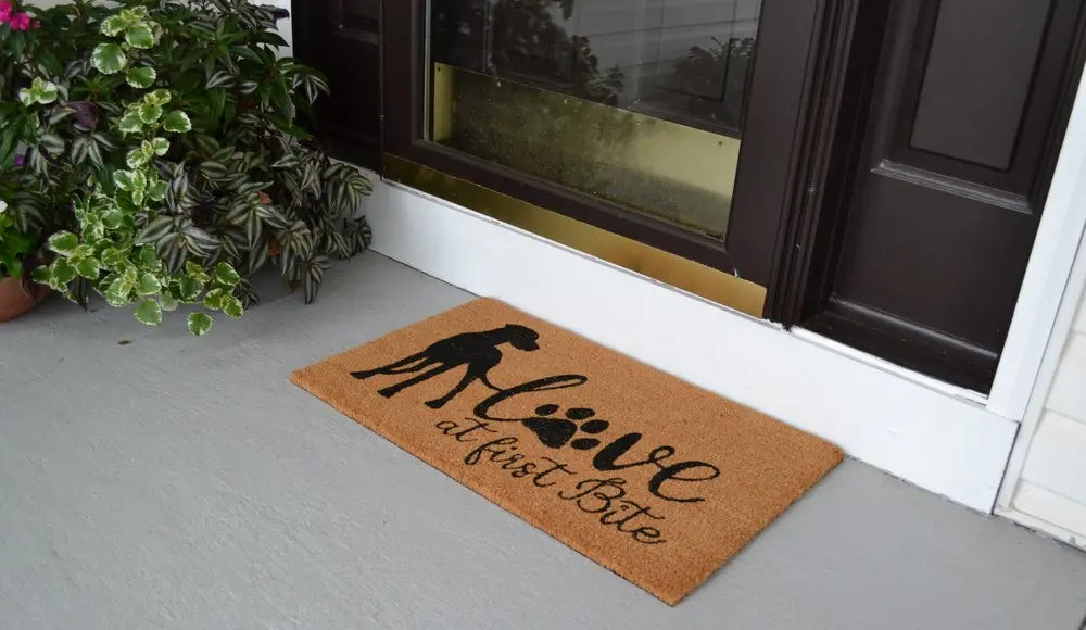 18&quot; X 30&quot; Beige and Black Coir Dog Outdoor Door Mat White Diomedes