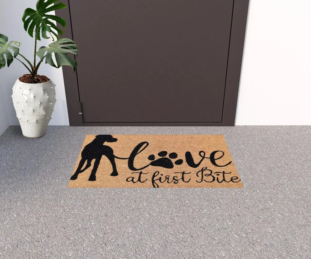 18&quot; X 30&quot; Beige and Black Coir Dog Outdoor Door Mat White Diomedes