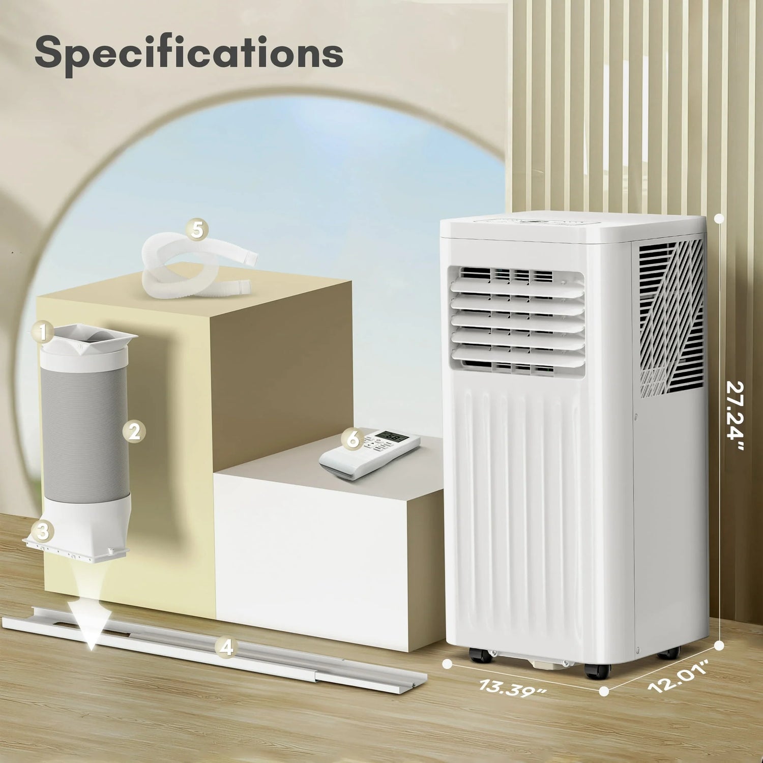 Portable Air Conditioner 8000 BTU Ashrae, 3-In-1 Portable AC, Dehumidifier &amp; Fan with 24-Hour Timer/Remote Control/Windows Kit (White)