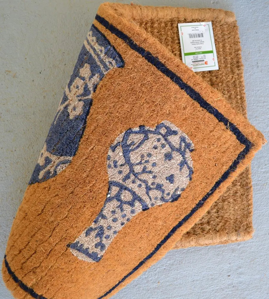 20&quot; X 30&quot; Brown Blue And White Chinoiserie Coir Abstract Outdoor Door White Diomedes