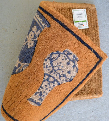 20&quot; X 30&quot; Brown Blue And White Chinoiserie Coir Abstract Outdoor Door White Diomedes