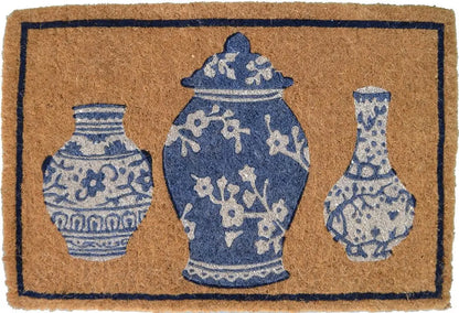 20&quot; X 30&quot; Brown Blue And White Chinoiserie Coir Abstract Outdoor Door White Diomedes