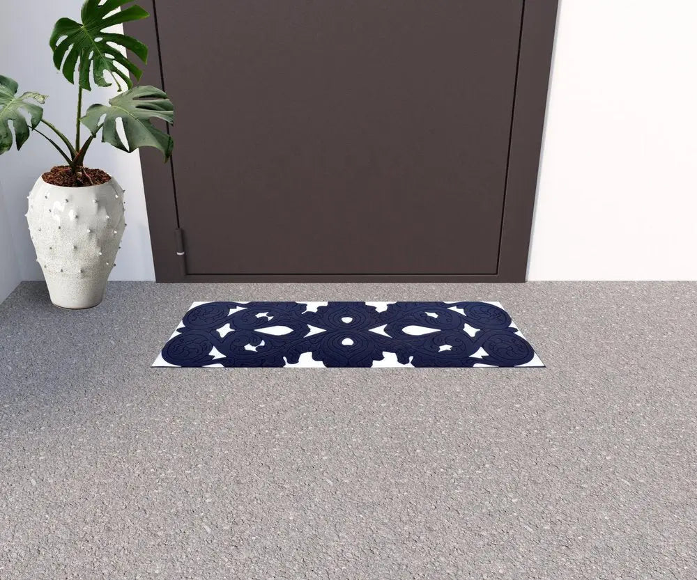 10&quot; X 30&quot; Black Rubber Outdoor Door Mat White Diomedes
