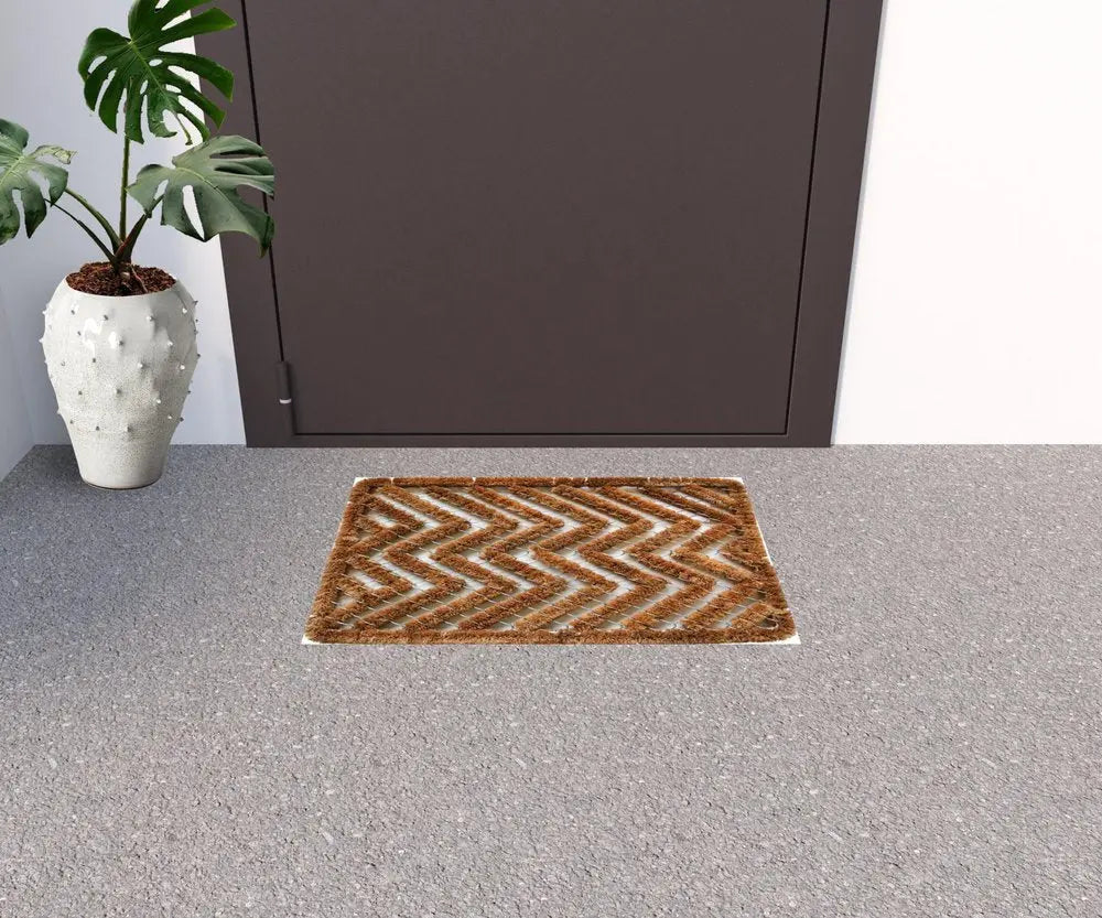 16&quot; X 24&quot; Brown Coir Zig Zag Outdoor Door Mat White Diomedes