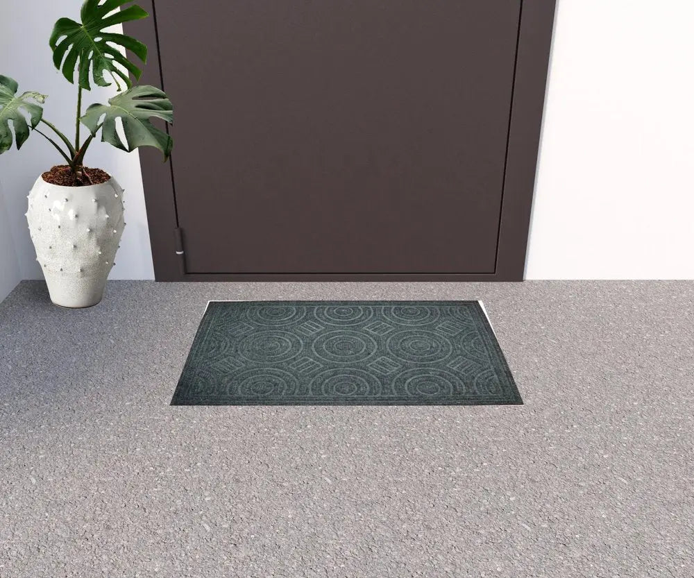 16&quot; X 27&quot; Gray Synthetic Fiber Abstract Outdoor Door Mat White Diomedes