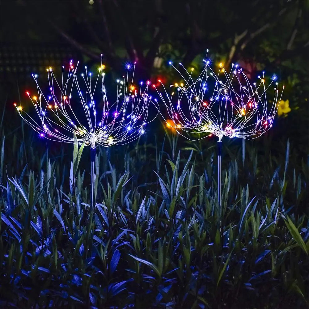 2PCS Solar Fireworks Lamps 90 LED Multi-Color Outdoor Christmas Lights Pink Iolaus