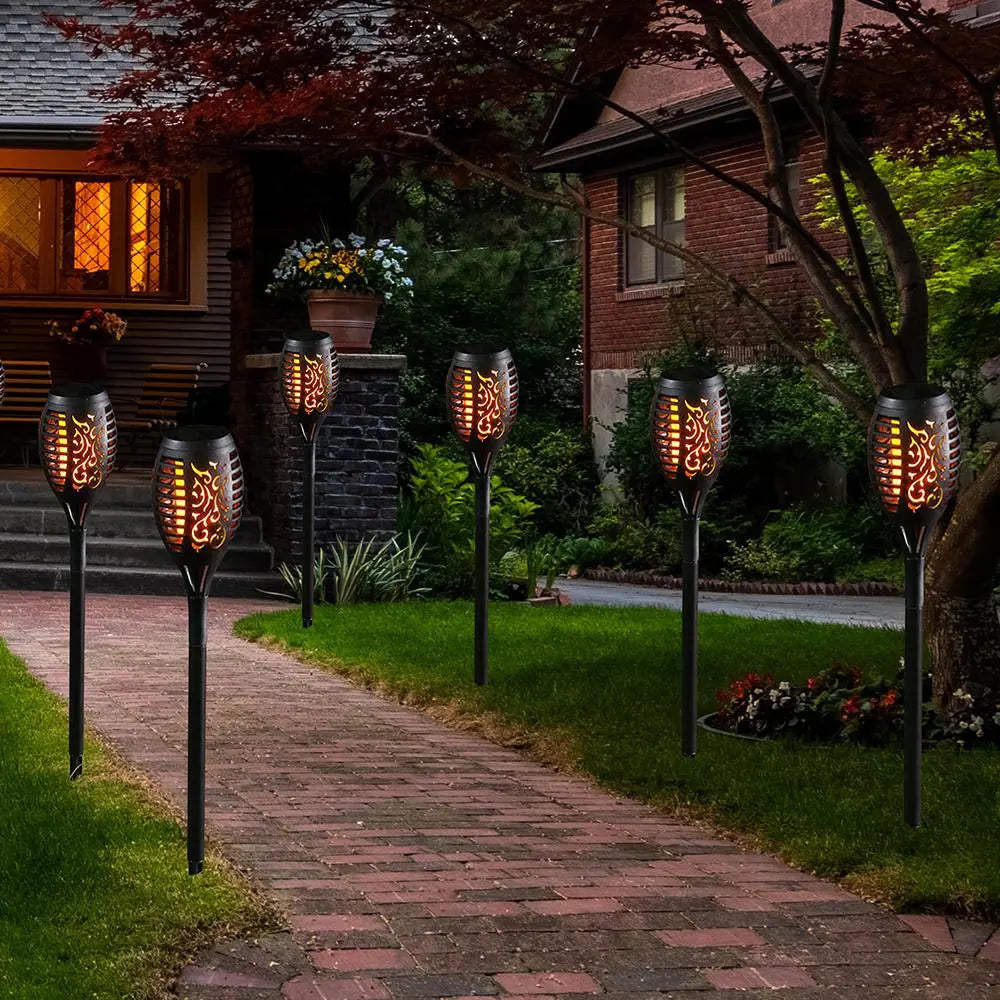 2 Pcs Solar Lights Outdoor Solar 12 Led Torch Flickering Flame Lights Pink Iolaus