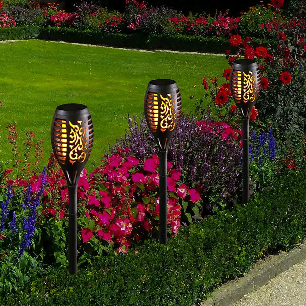 2 Pcs Solar Lights Outdoor Solar 12 Led Torch Flickering Flame Lights Pink Iolaus