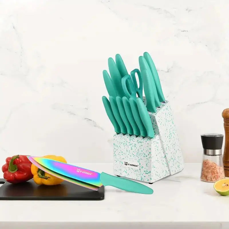 Beautiful Rainbow Titanium Coated Kitchen Knife Set Crimson Medea