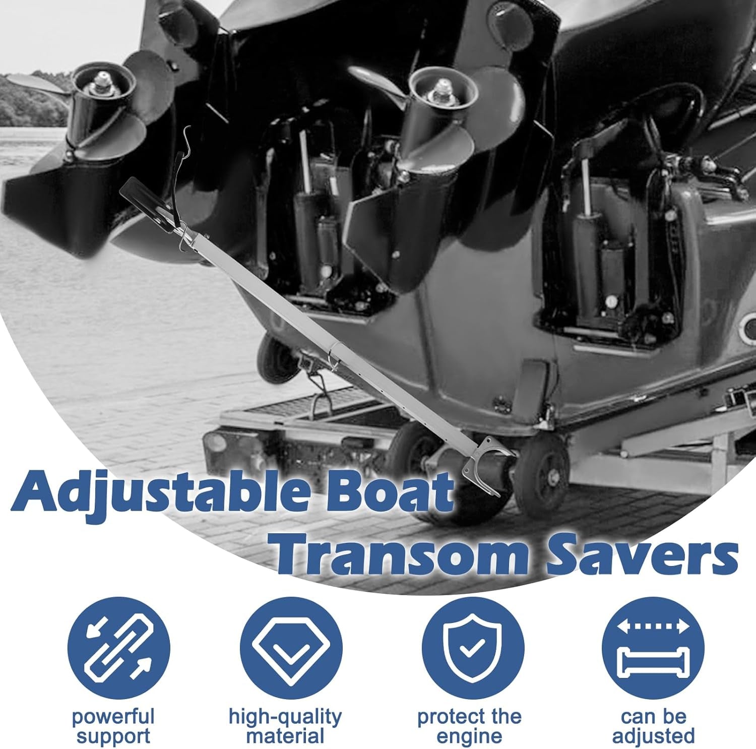 Adjustable Transom Saver, Heavy-Duty Transom Savers for Outboard Motor Securing Engines, Rollers and Trailer Mounts(24 to 36 Inch)