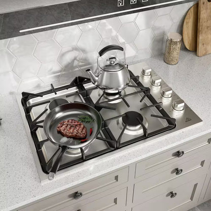 Built-In 30 In. Gas Cooktop in Stainless Steel with 4 Burners and LP Conversion Kit, CSA Certified