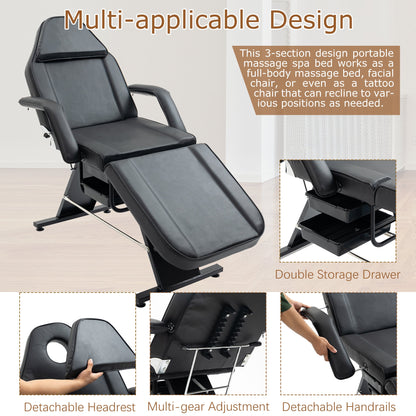 Massage Salon Tattoo Chair With Two Trays Esthetician Bed With Hydraulic Stool,Multi-Purpose 3-Section Facial Bed Table, Adjustable Beauty Barber Spa Beauty Equipment Pink Lucy